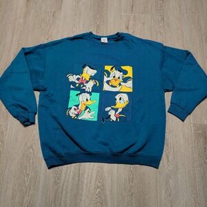 Vintage 90s Disney World Donald Duck‎ Sweatshirt Mens XL Blue Made USA Oversized